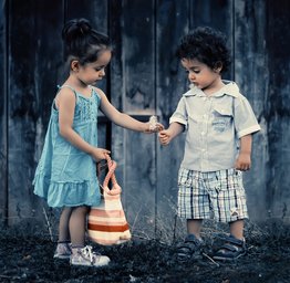 kids picking flowers