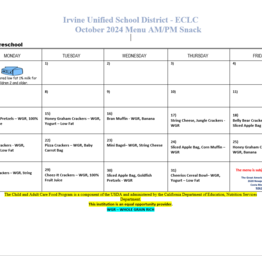 October Snack Menu